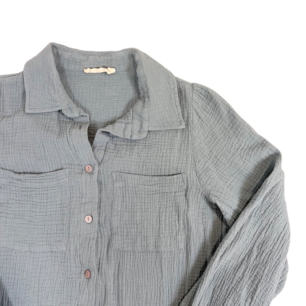 100% cotton‎ millibon Womens Dusty Blue Double Gauze Button Down Tunic Shirt  S